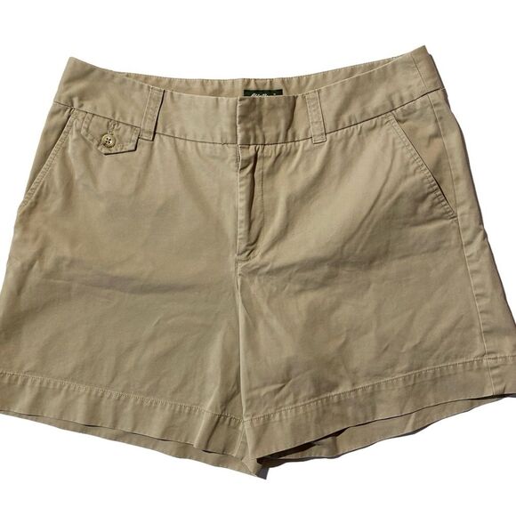 Eddie Bauer Mercer Fit Chino Khaki Shorts Women's Size 12 100% Cotton - Picture 1 of 14